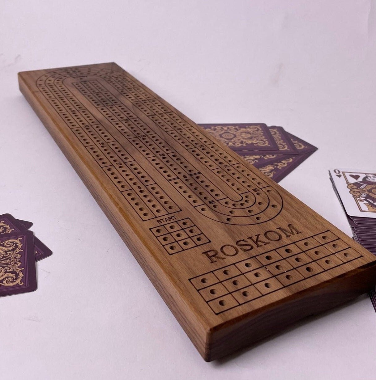 Handmade Cribbage Board - Engraved Track