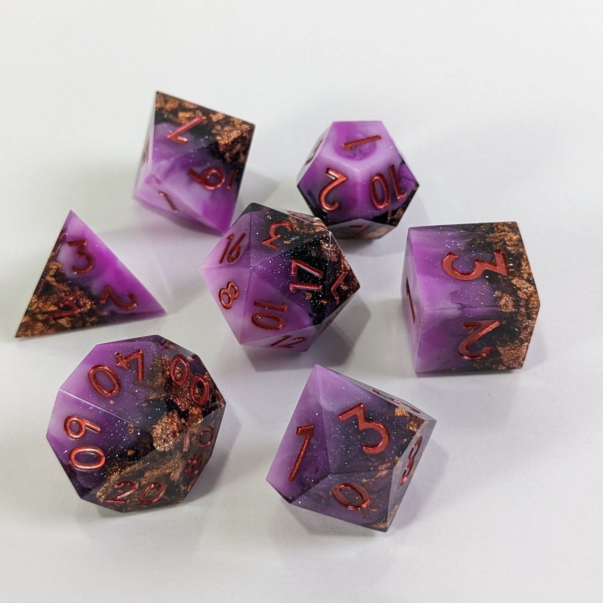 Rosefire Glimmerdice - 7 Piece Polyhedral Dice Set