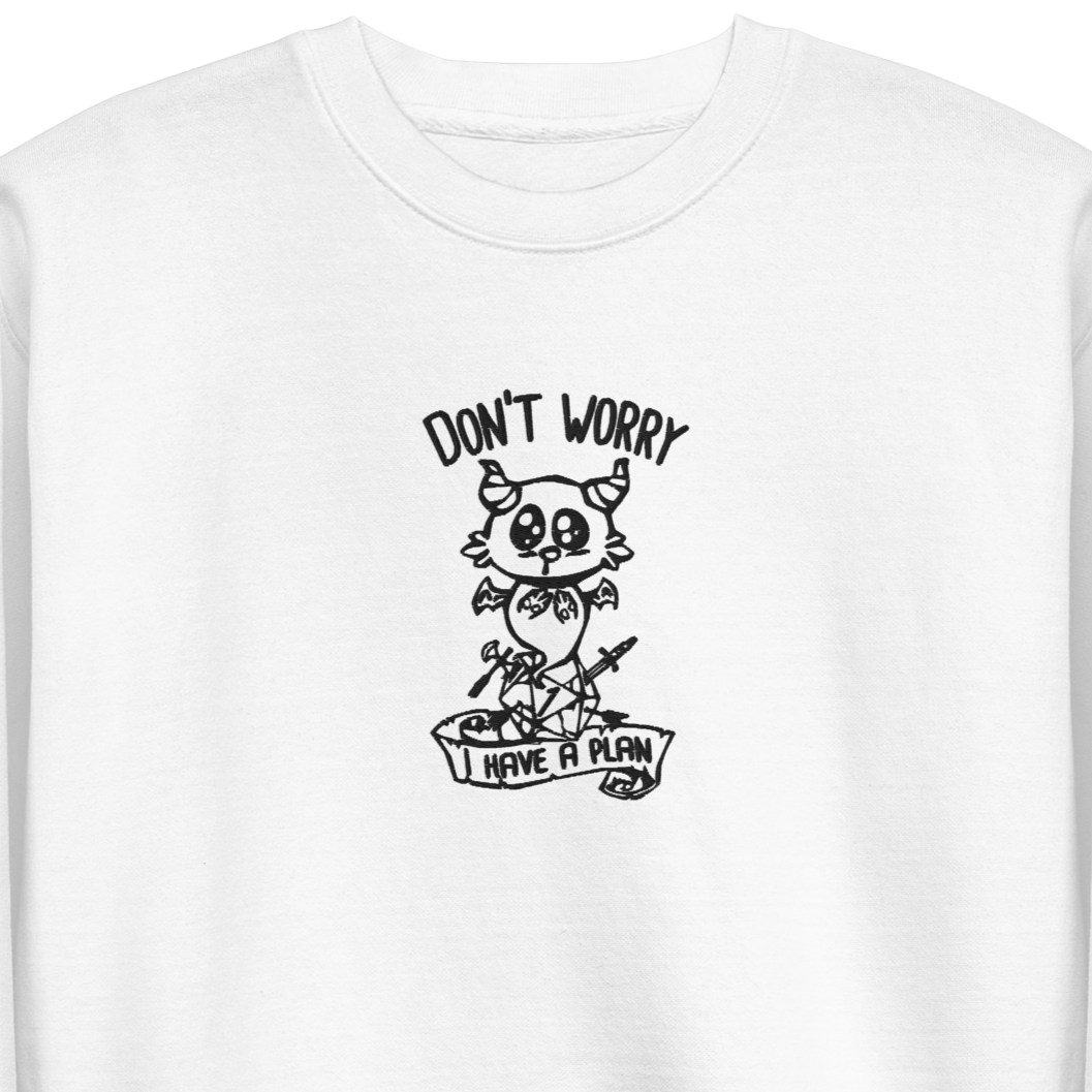 Don't Worry Embroidered Dungeons and Dragons Crew Neck Sweatshirt