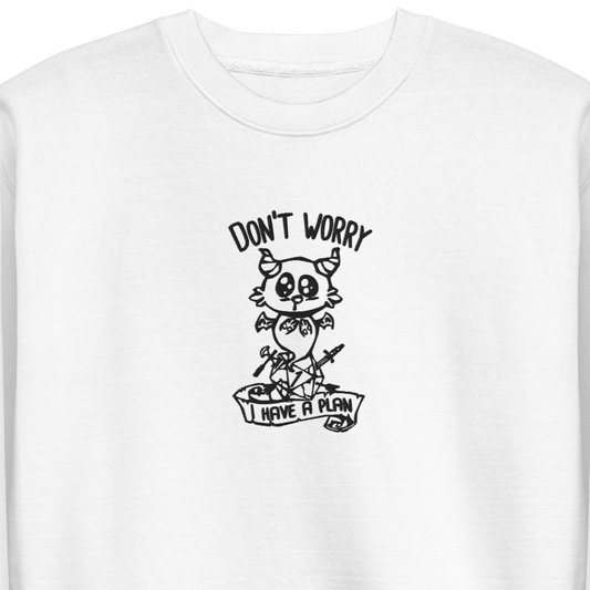 Don't Worry Embroidered Dungeons and Dragons Crew Neck Sweatshirt