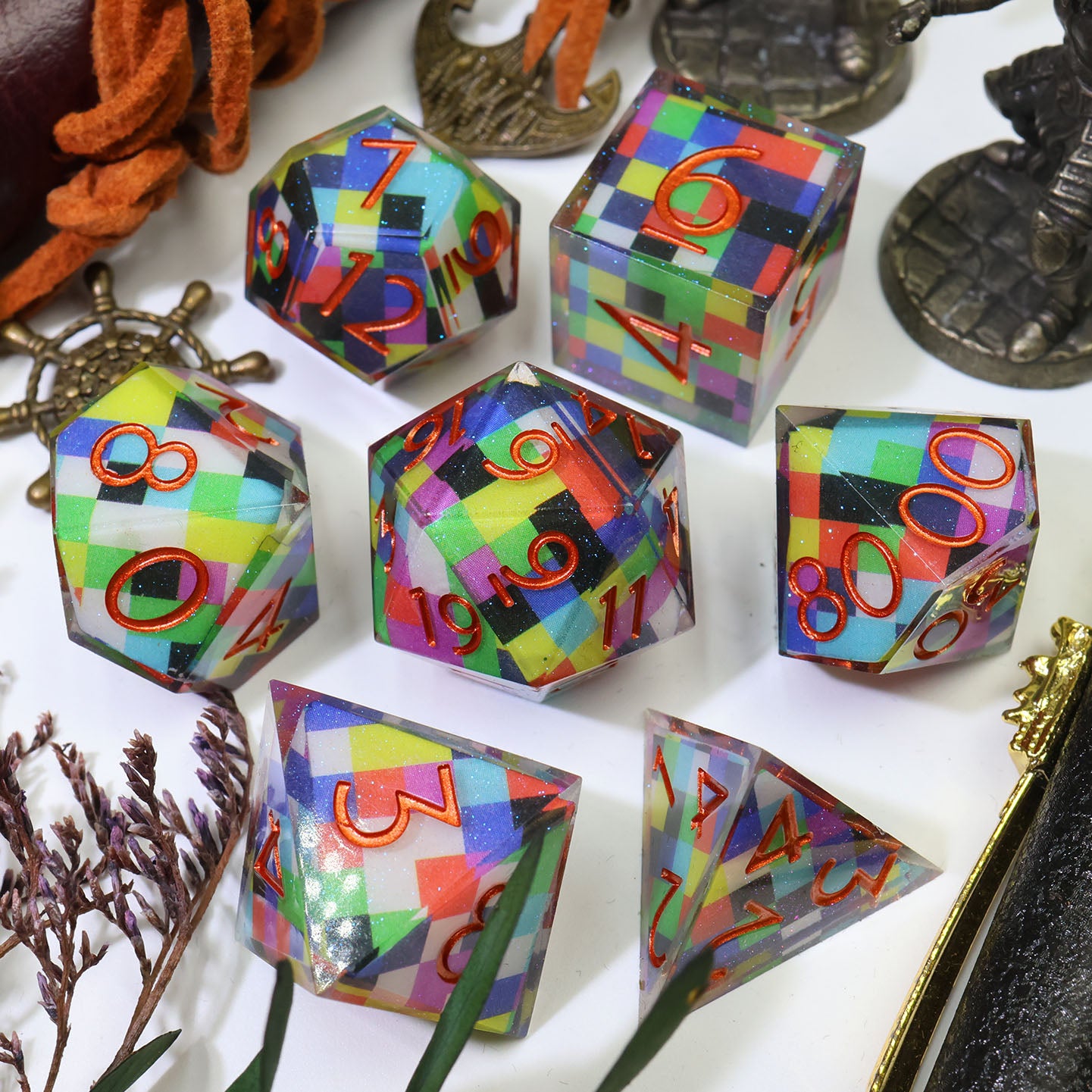 Digital Static Layered Set 7-Piece Polyhedral Dice Set