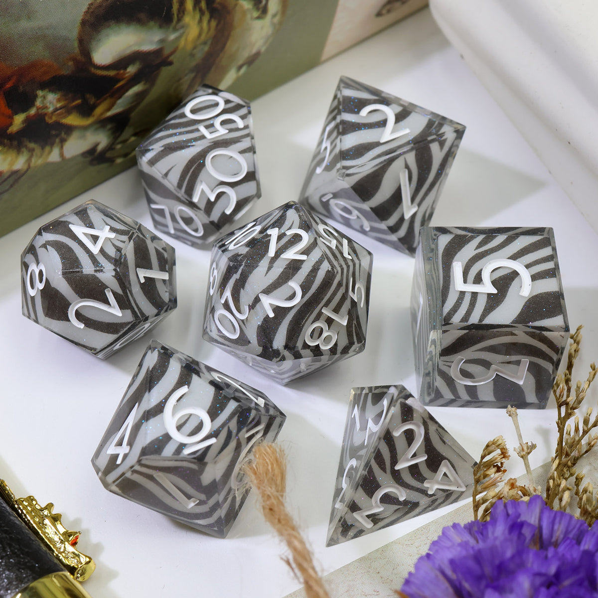 Zebra Layered Set 7-Piece Polyhedral Dice Set