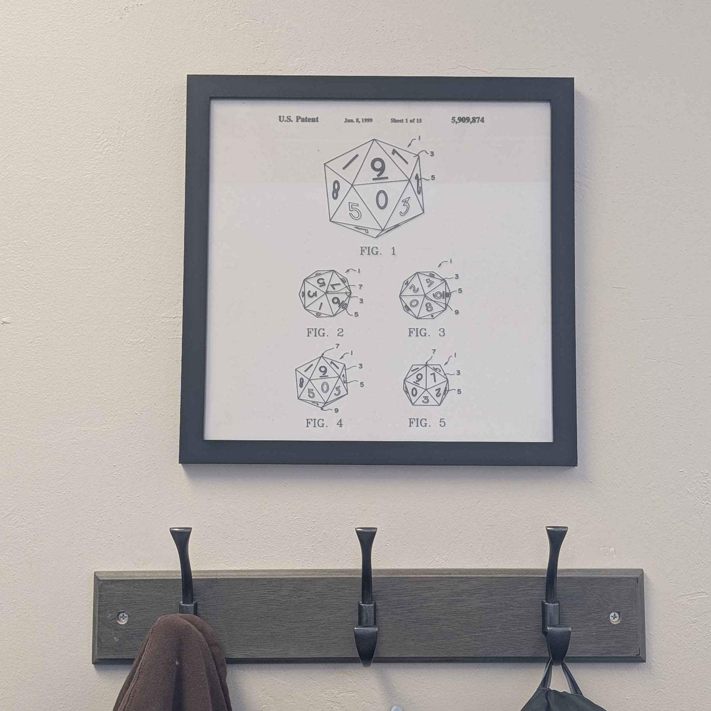 Framed D20 Patent Blueprint | Laser-Engraved Glass Art for D&D Fans