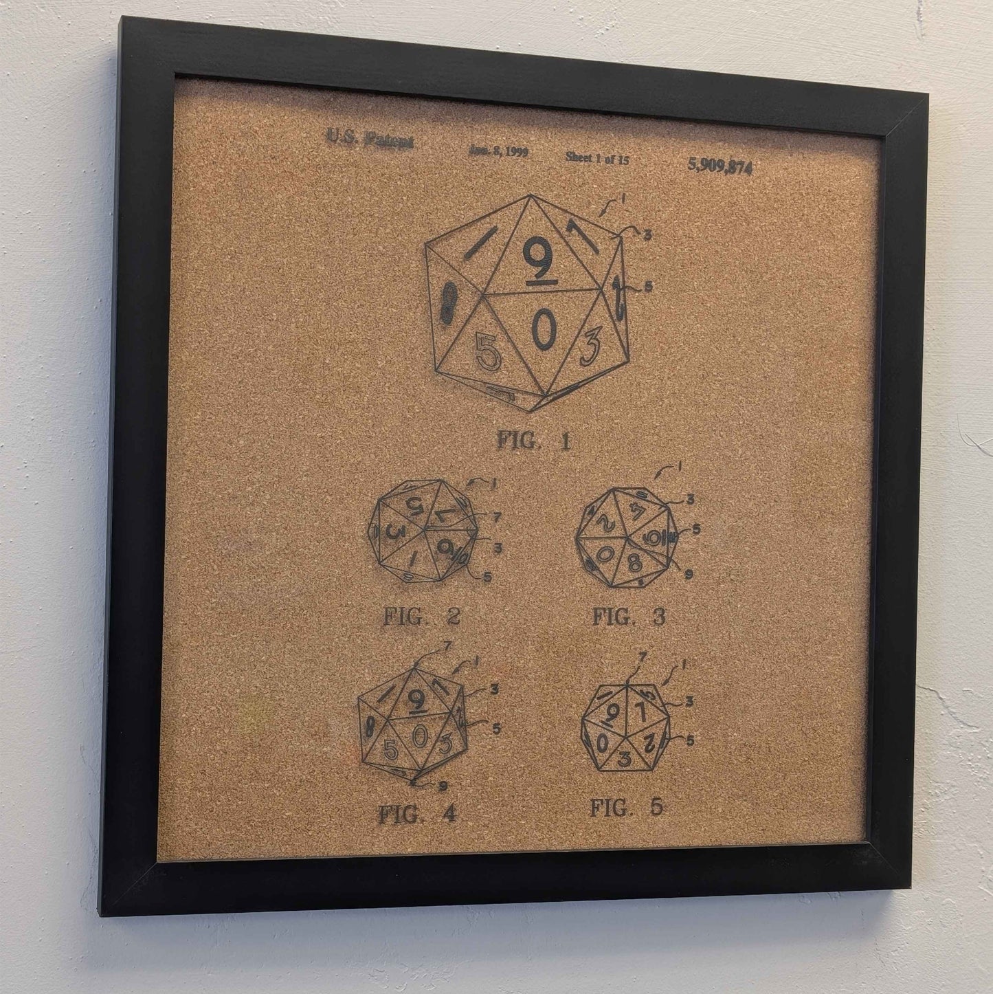 Framed D20 Patent Blueprint | Laser-Engraved Glass Art for D&D Fans