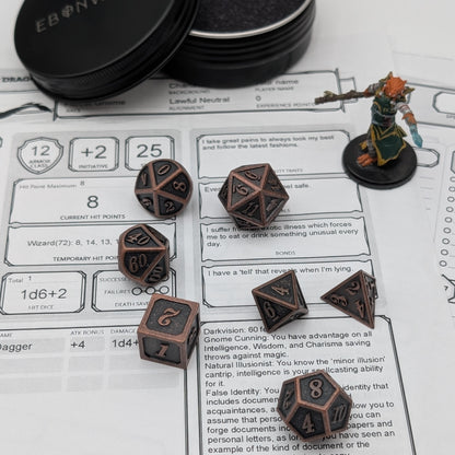 Copper Framed Metal Polyhedral Dice Set