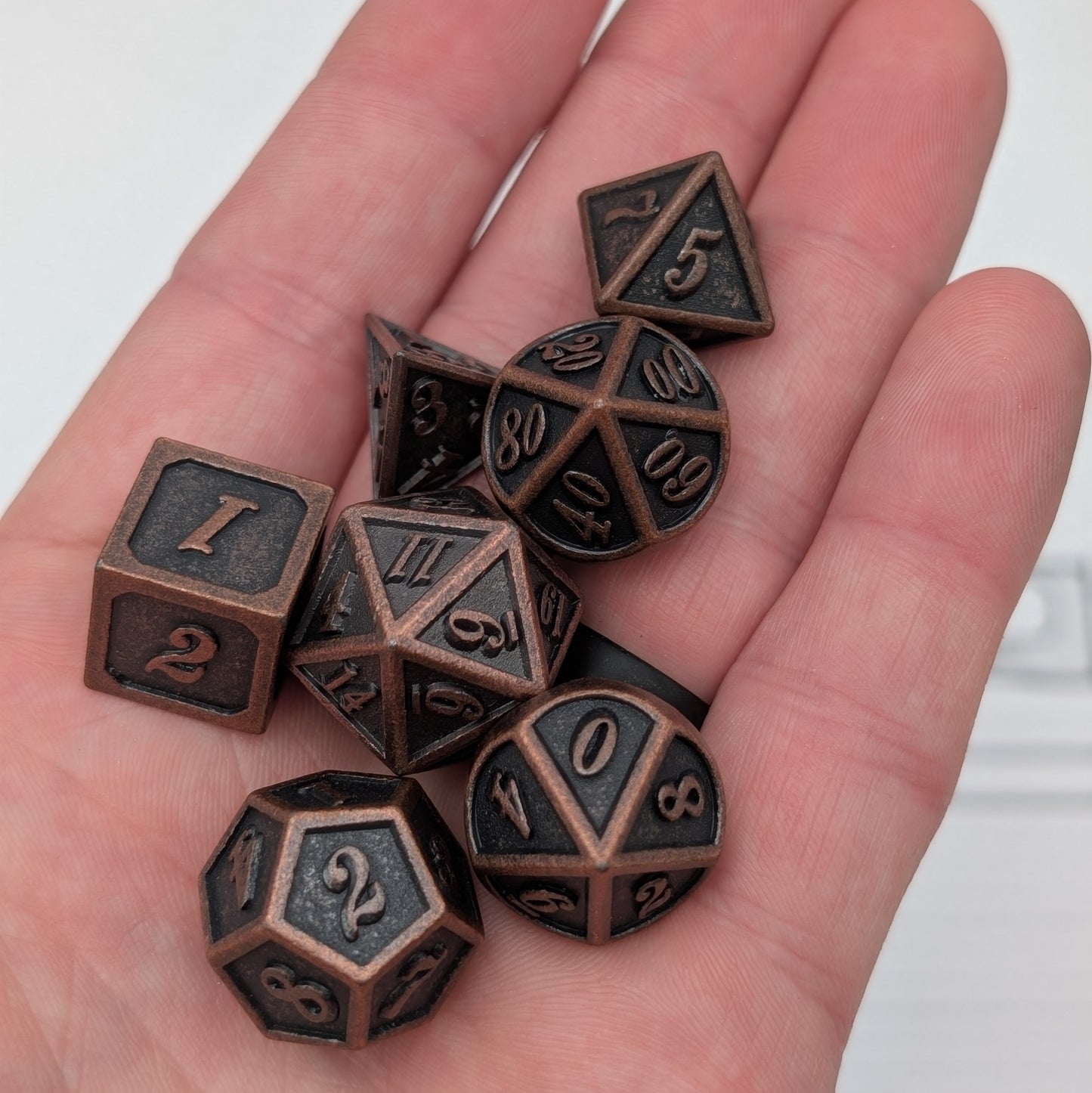 Copper Framed Metal Polyhedral Dice Set
