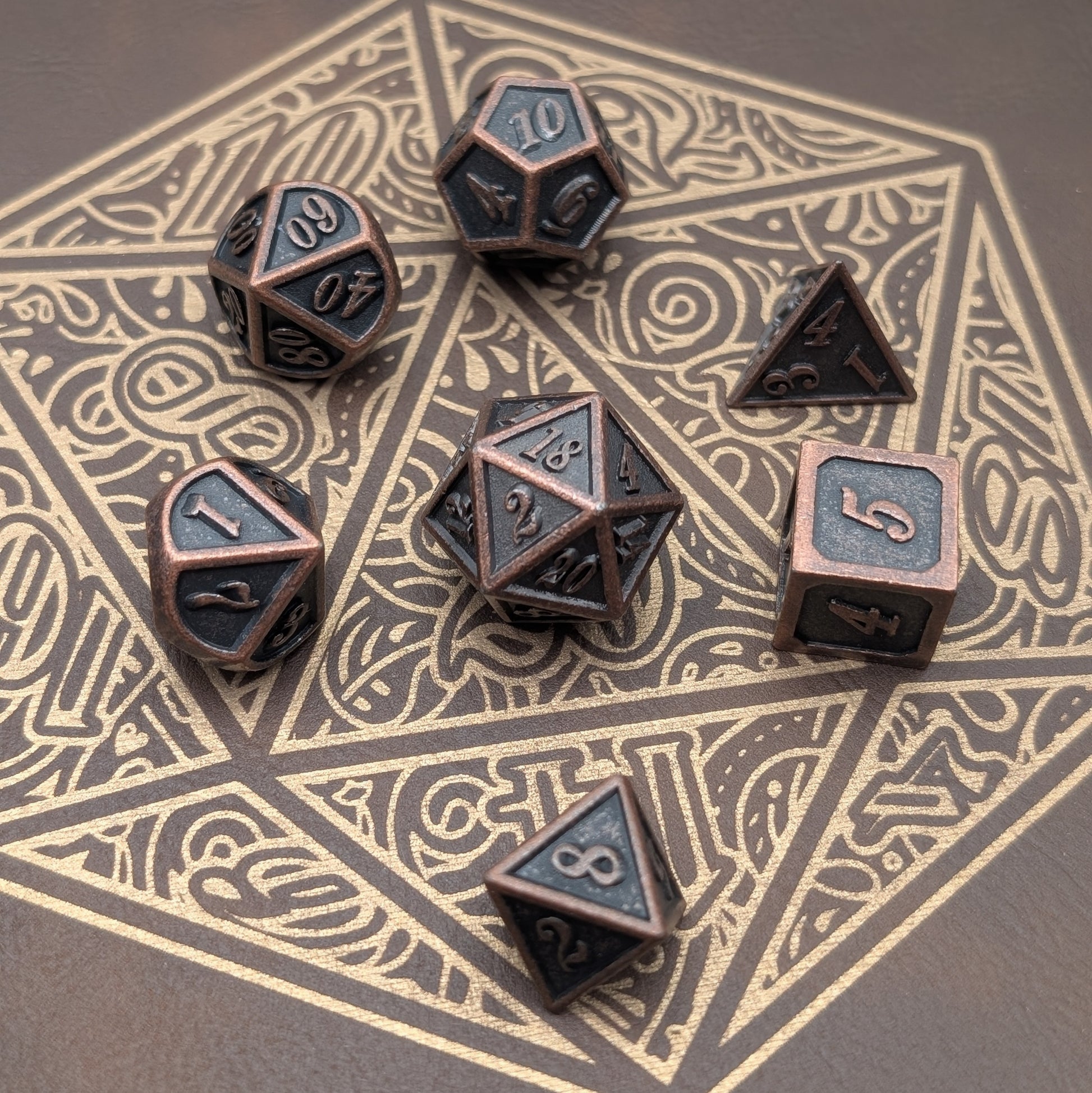 Copper Framed Metal Polyhedral Dice Set