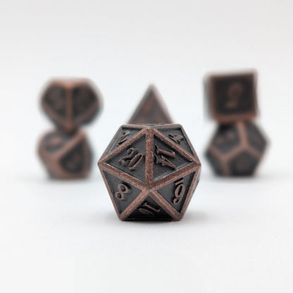 Copper Framed Metal Polyhedral Dice Set