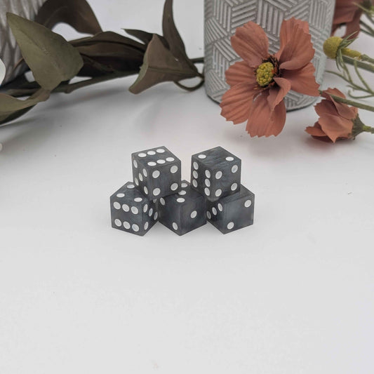 Sharp Edge Resin D6 Dice Set for Casino Games with white pips and grey resin
