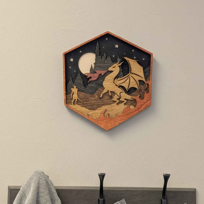 Dragon's Tale: D20 Wooden Wall Art