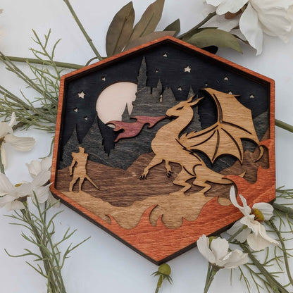 Dragon's Tale: D20 Wooden Wall Art