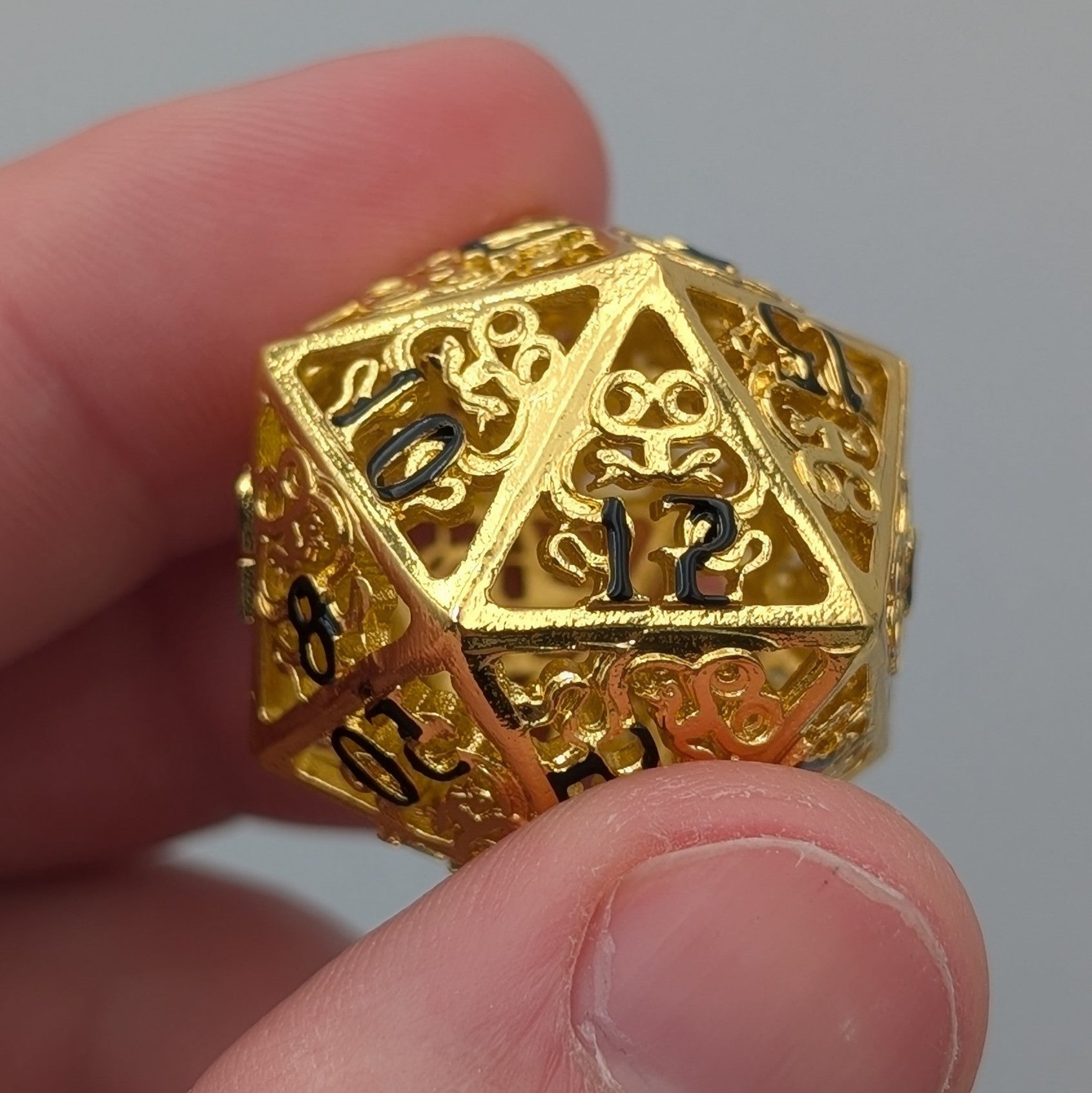 7 Piece Metal Polyhedral Dice Set with Gold Finish and Black Ink D20  for Dungoens and Dragons