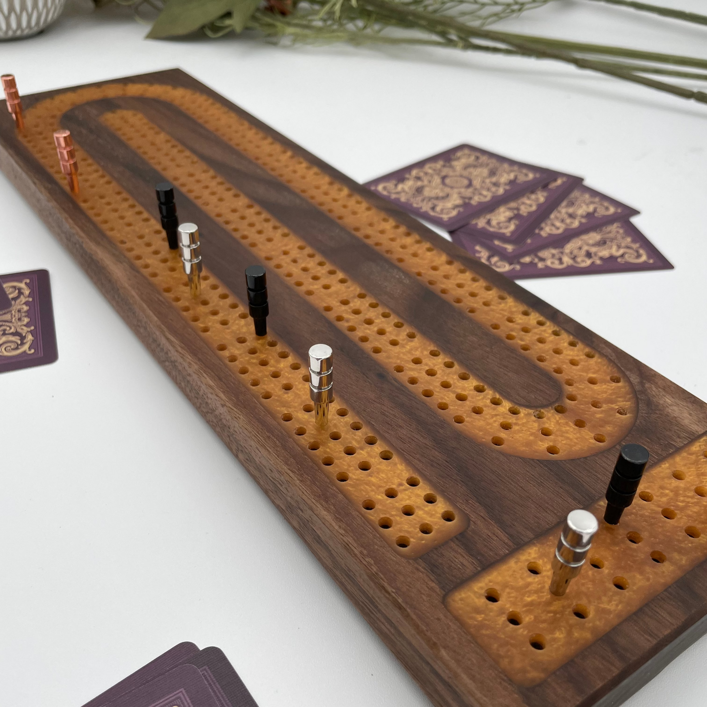 Premium Cribbage Board - Gold Resin Inlay