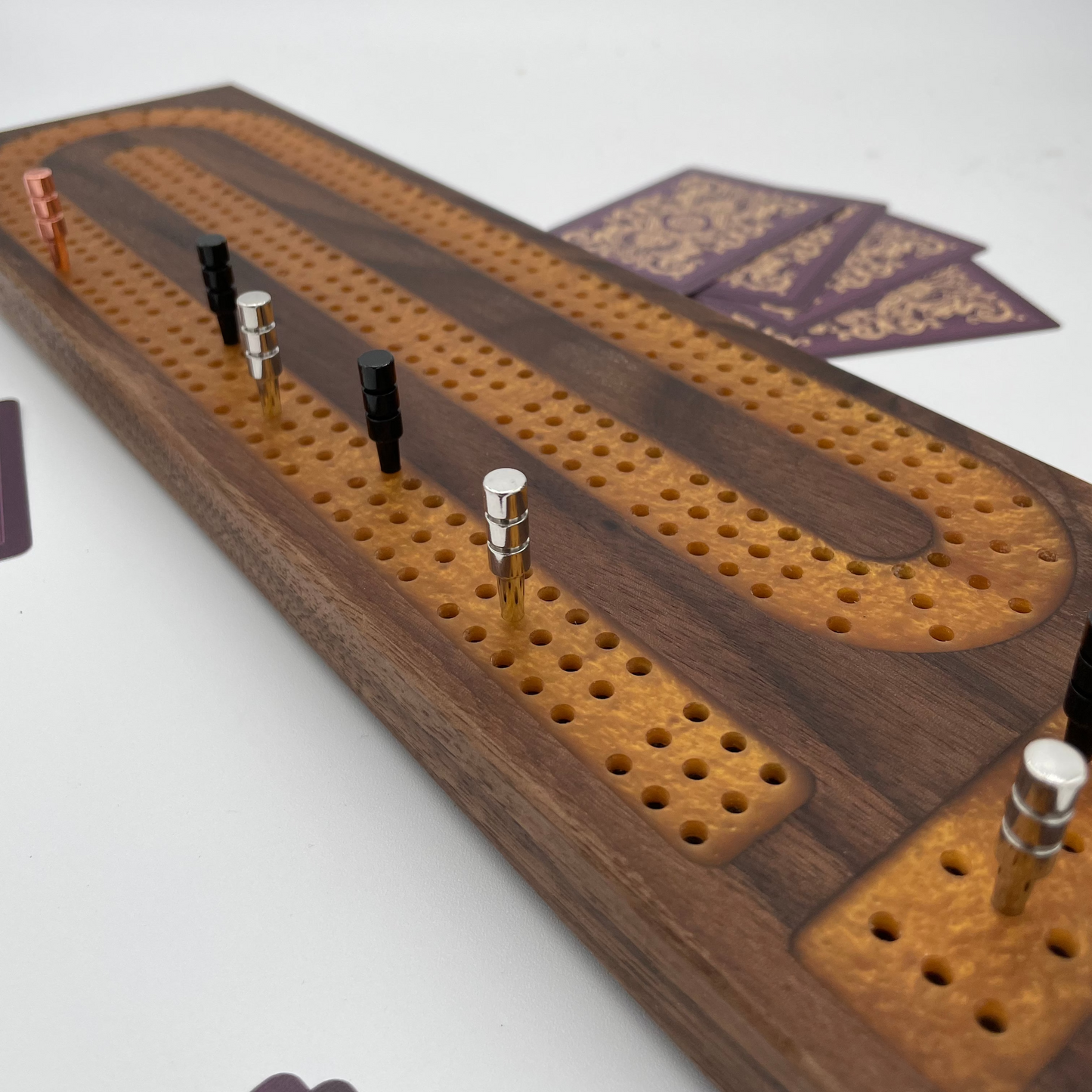 Premium Cribbage Board - Gold Resin Inlay