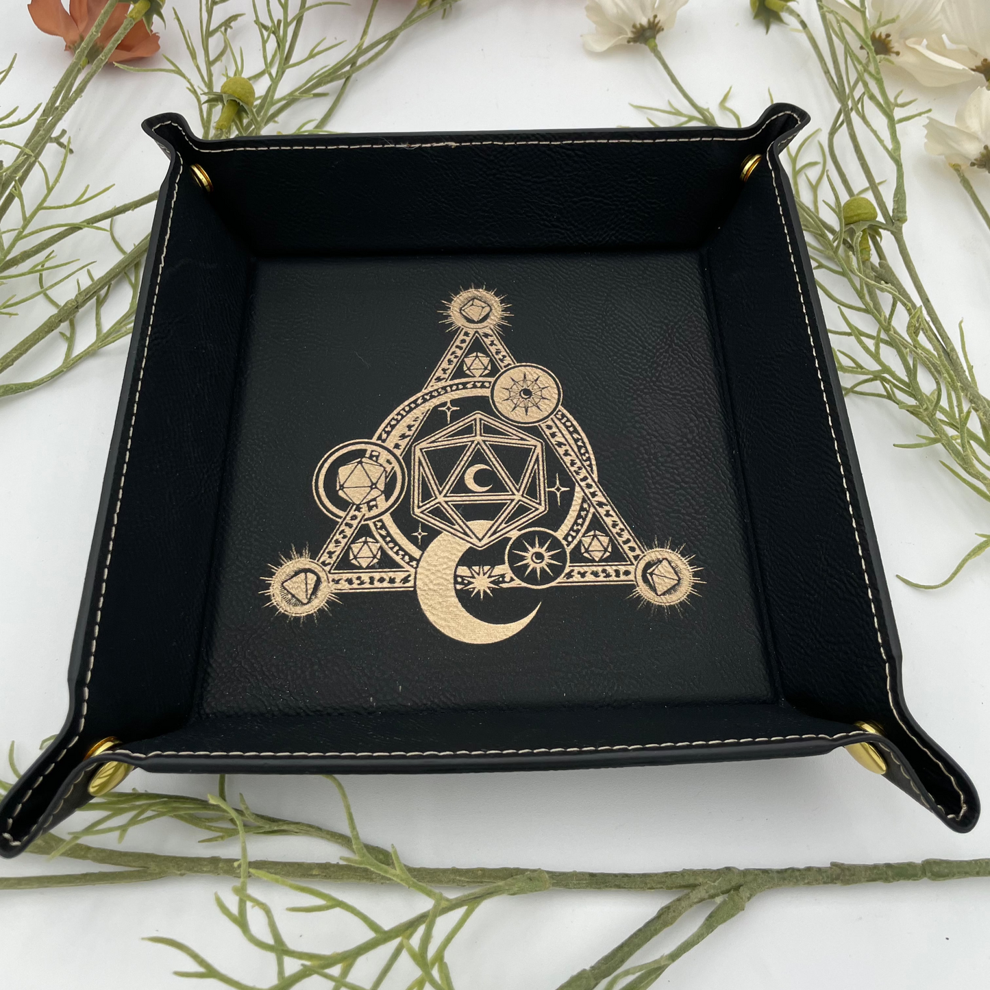 Gold and Black D20 Dice Tray for dungeons and dragons