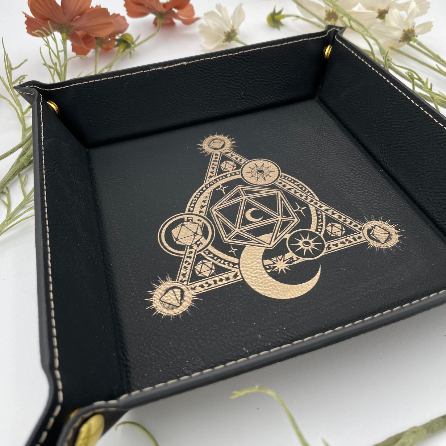 Gold and Black D20 Dice Tray for dungeons and dragons