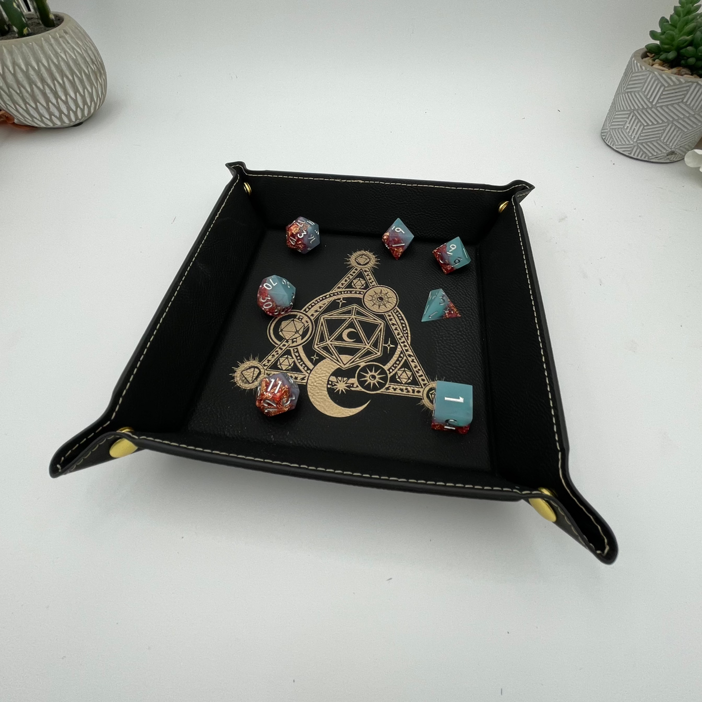 Gold and Black D20 Dice Tray for dungeons and dragons