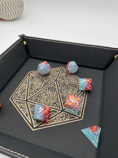 Gilded D20 Dice Tray - Vegan Leather DnD Dice Rolling Tray