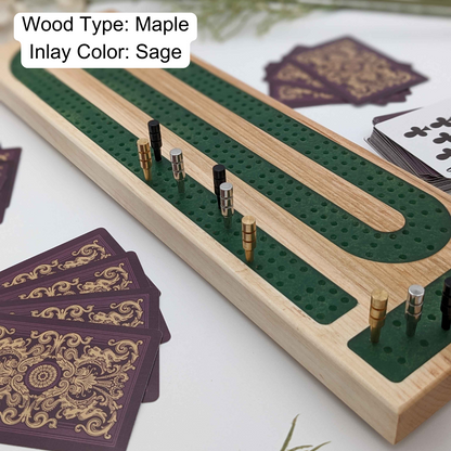 Premium Cribbage Board - Sage Green Resin Inlay