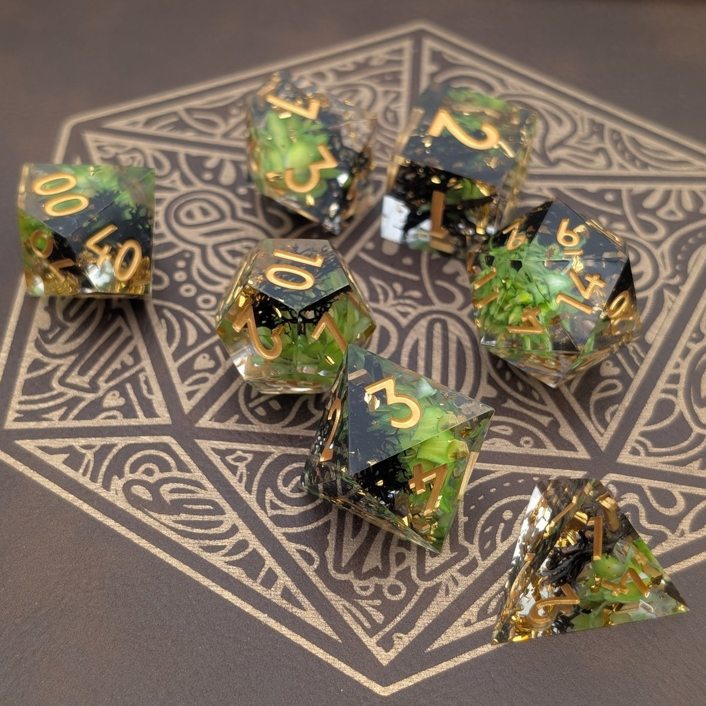 Spectral Moss 7-Piece Polyhedral Dice Set