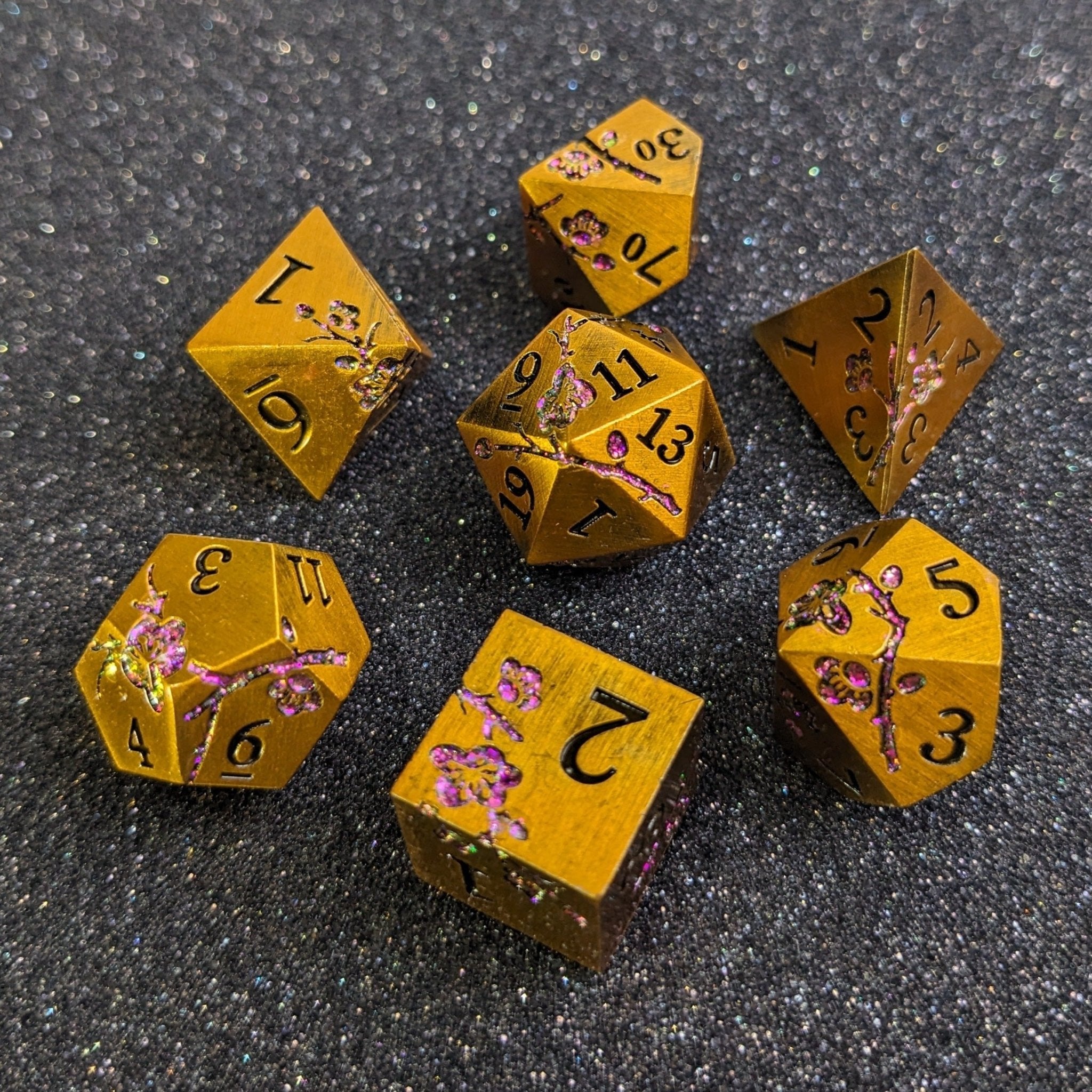Luxe Lotus - 7 Piece Luxury Metal D&D Dice Set