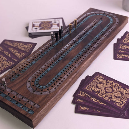 Premium Cribbage Board - Multi Lane Resin Track Inlays - Personalization Available in Cart/Checkout