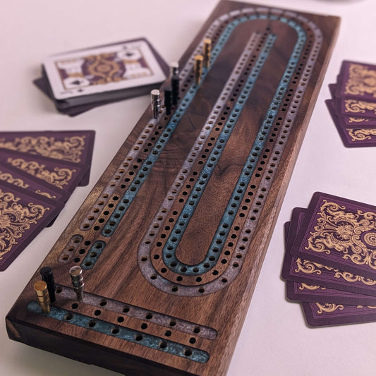 Premium Cribbage Board - Multi Lane Resin Track Inlays - Personalization Available in Cart/Checkout