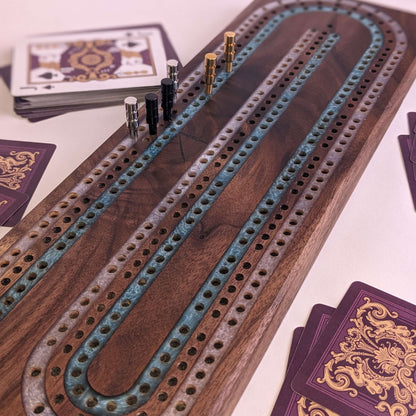 Premium Cribbage Board - Multi Lane Resin Track Inlays - Personalization Available in Cart/Checkout