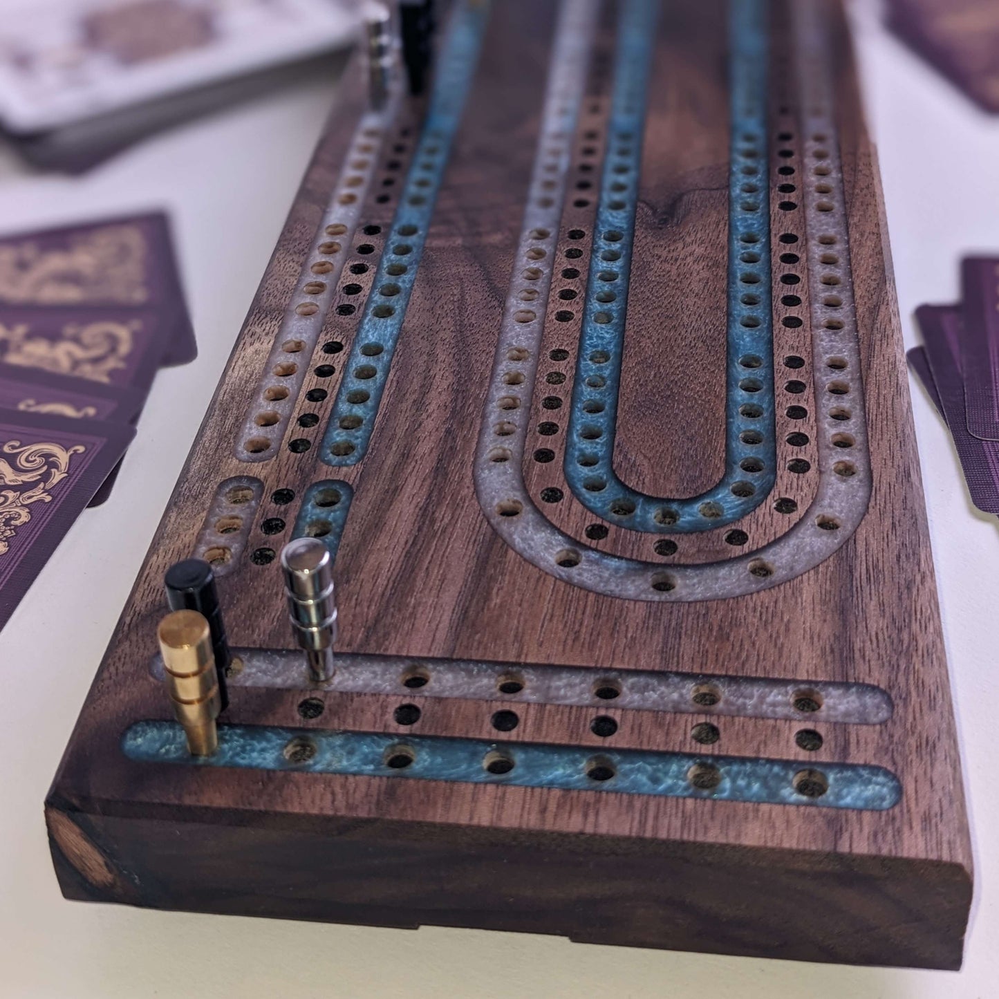 Premium Cribbage Board - Multi Lane Resin Track Inlays