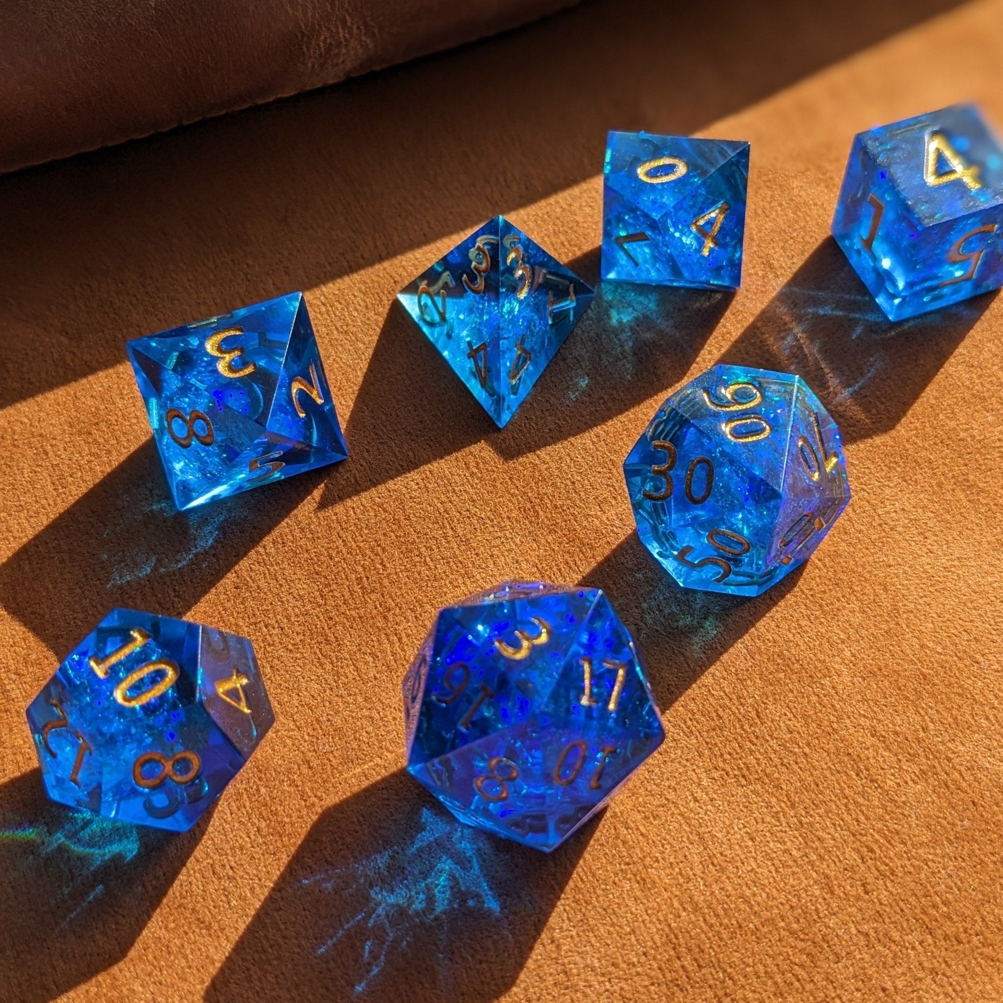 Spellforged Azurite - 7 Piece Luxury D&D Dice Set