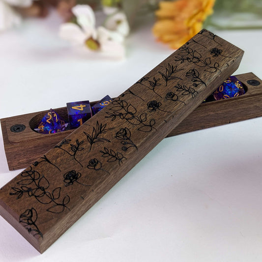 Floral Walnut Dice Box for DnD