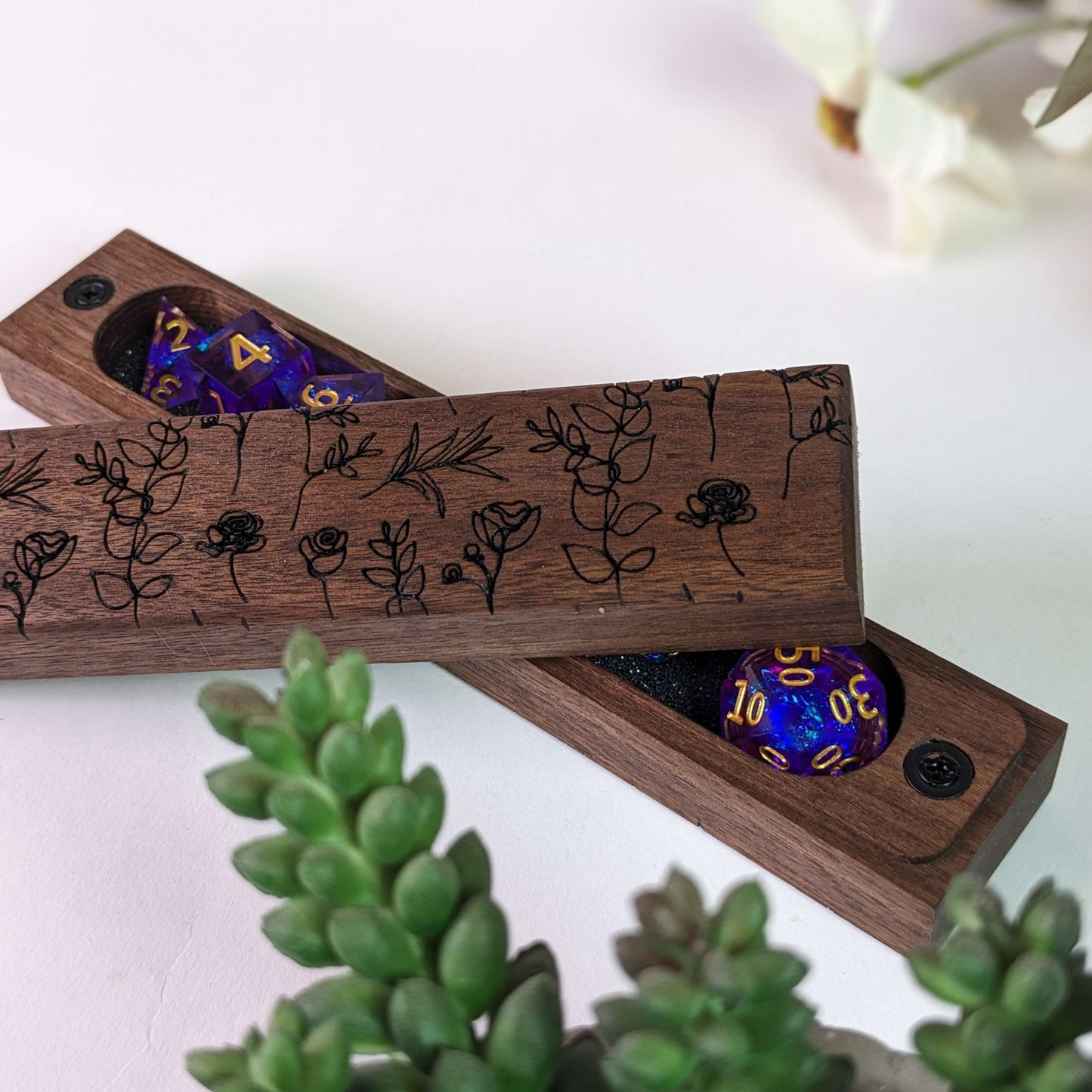 Floral Walnut Dice Box for DnD