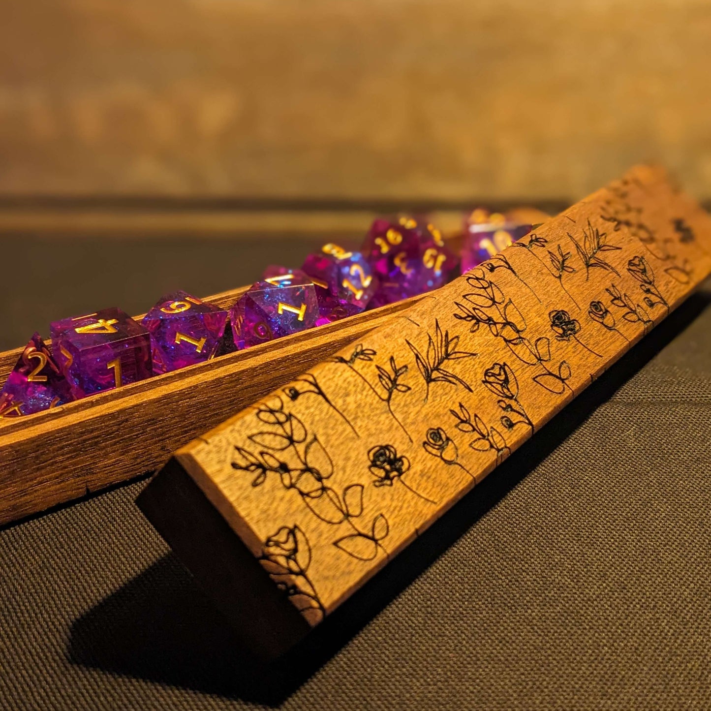 Floral Walnut Dice Box for DnD