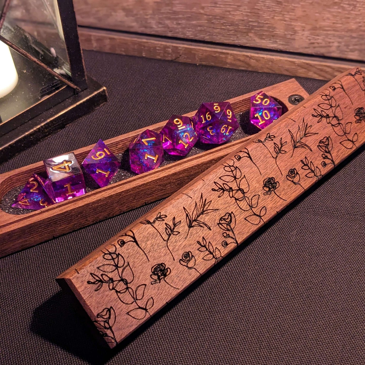 Floral Walnut Dice Box for DnD