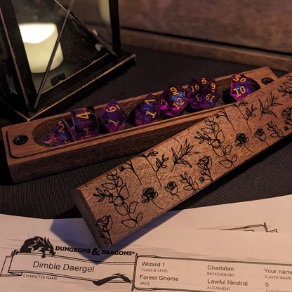 Floral Walnut Dice Box for DnD