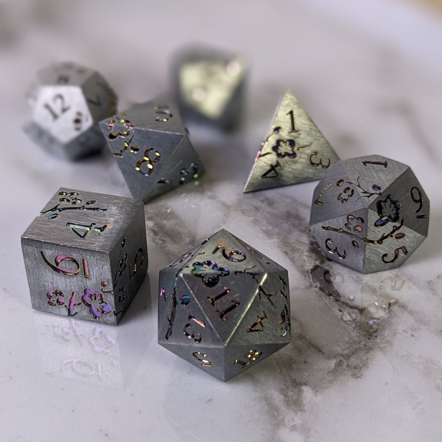 Prismatic Bloom - 7 Piece Luxury Metal D&D Dice Set