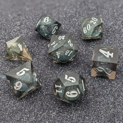 Silver Veil  7-Piece Liquid Core Dice Set