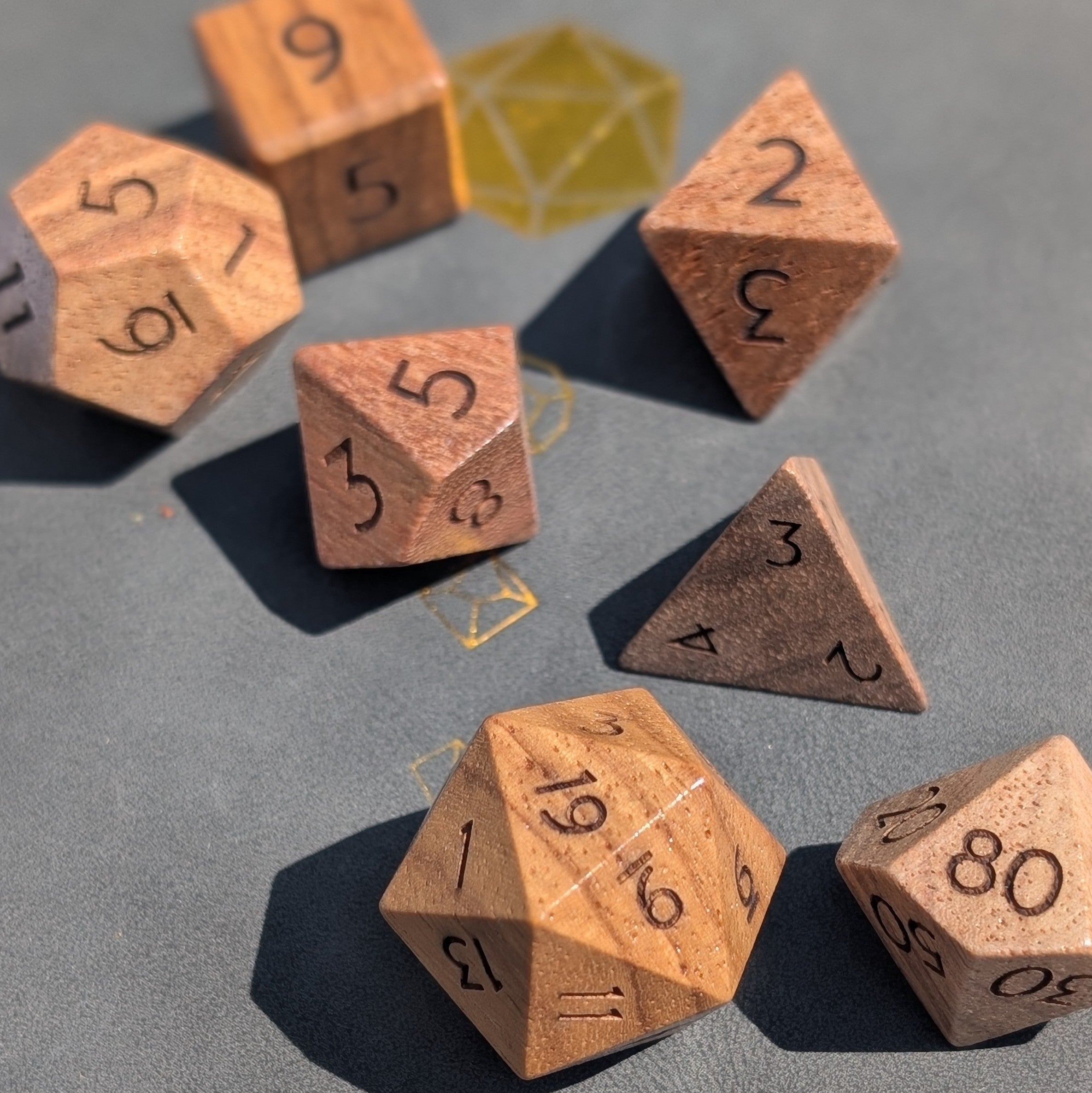 Teak Wood - 7 Piece Polyhedral Wooden Dice Set