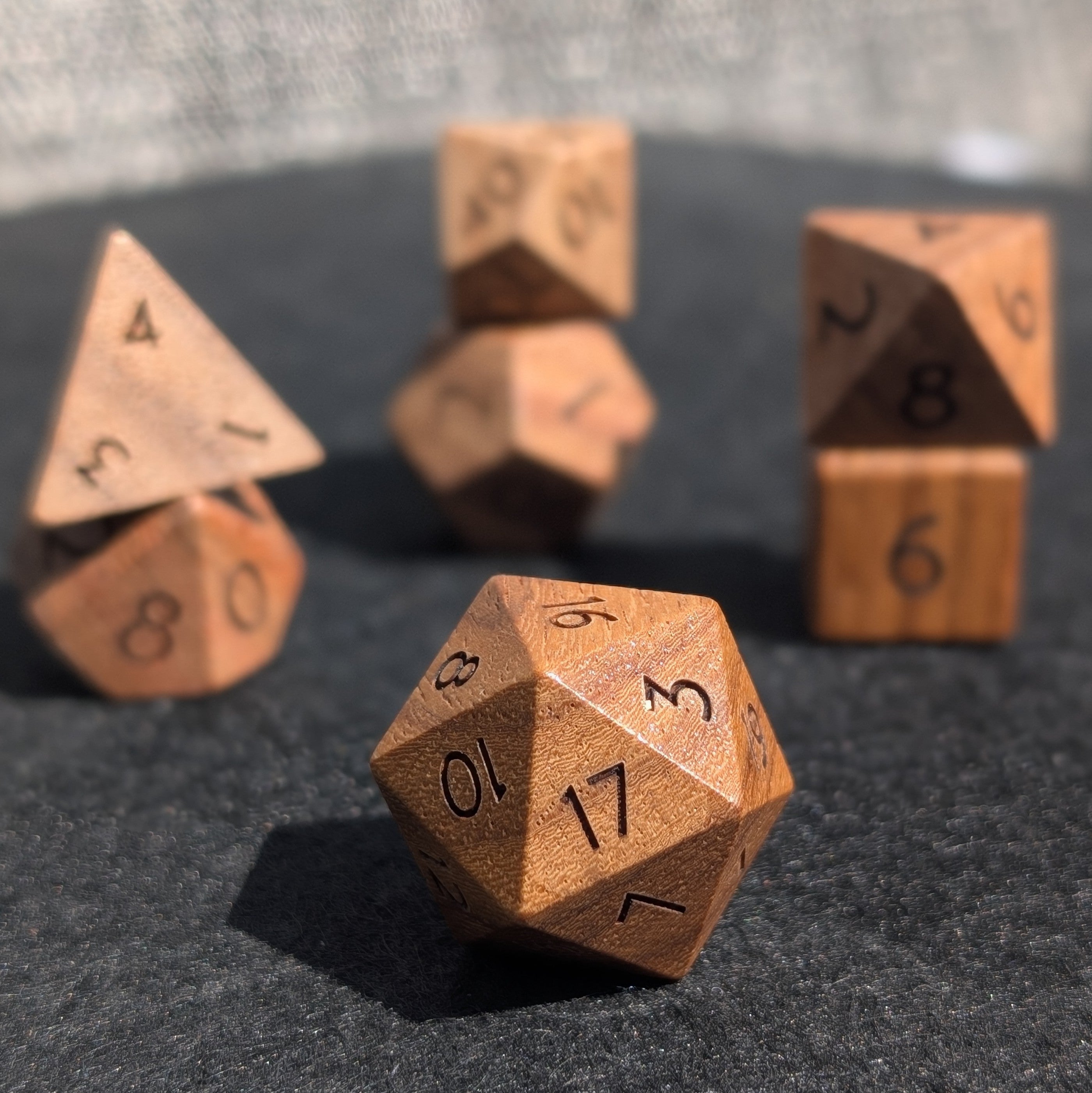Teak Wood - 7 Piece Polyhedral Wooden Dice Set