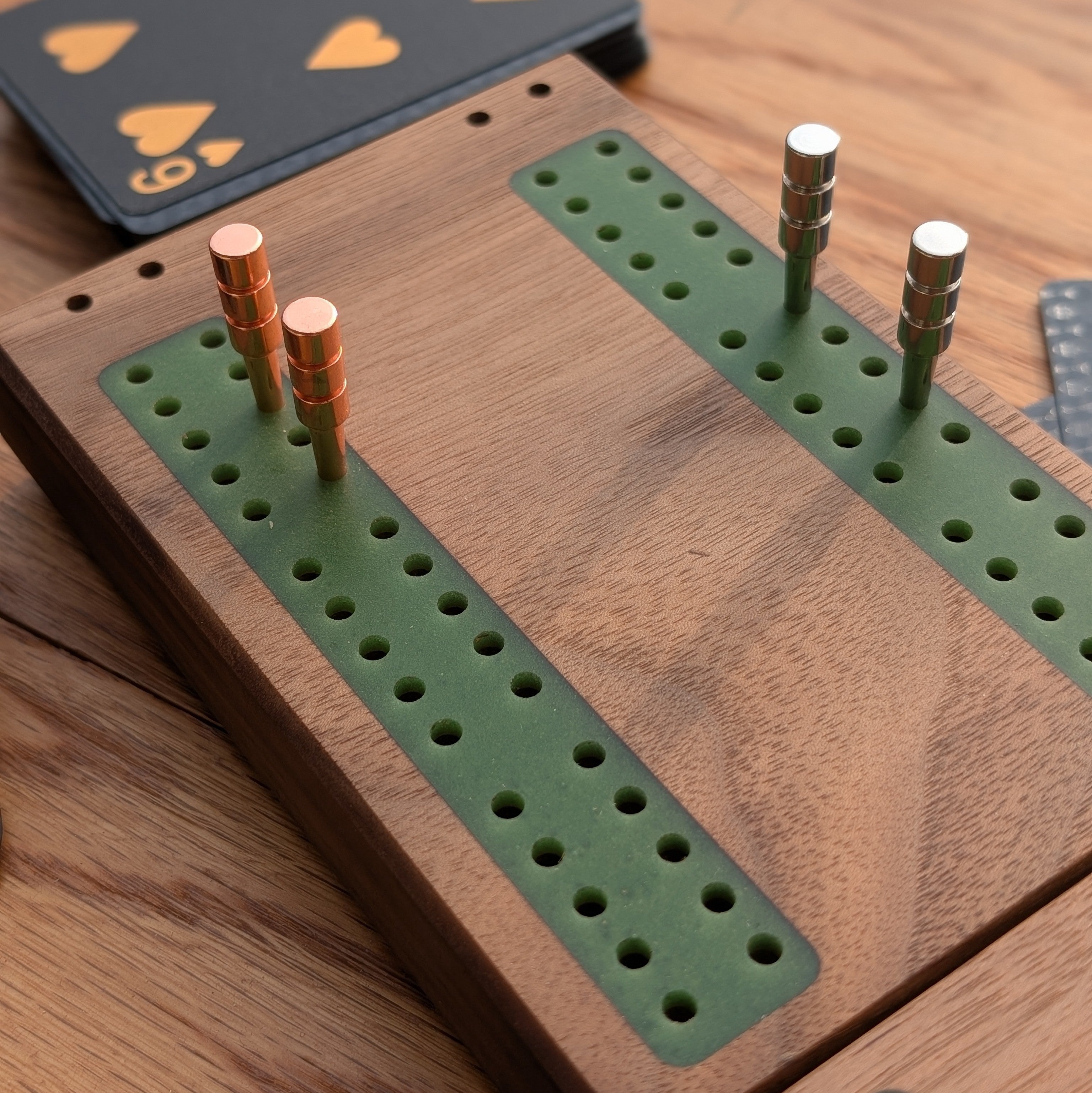 Premium Travel Cribbage Board - Magnetic Folding Board in Walnut, Maple, or Cherry with Resin Inlay