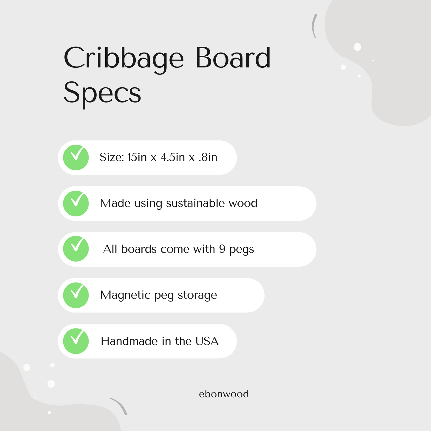 handmade cribbage board specs