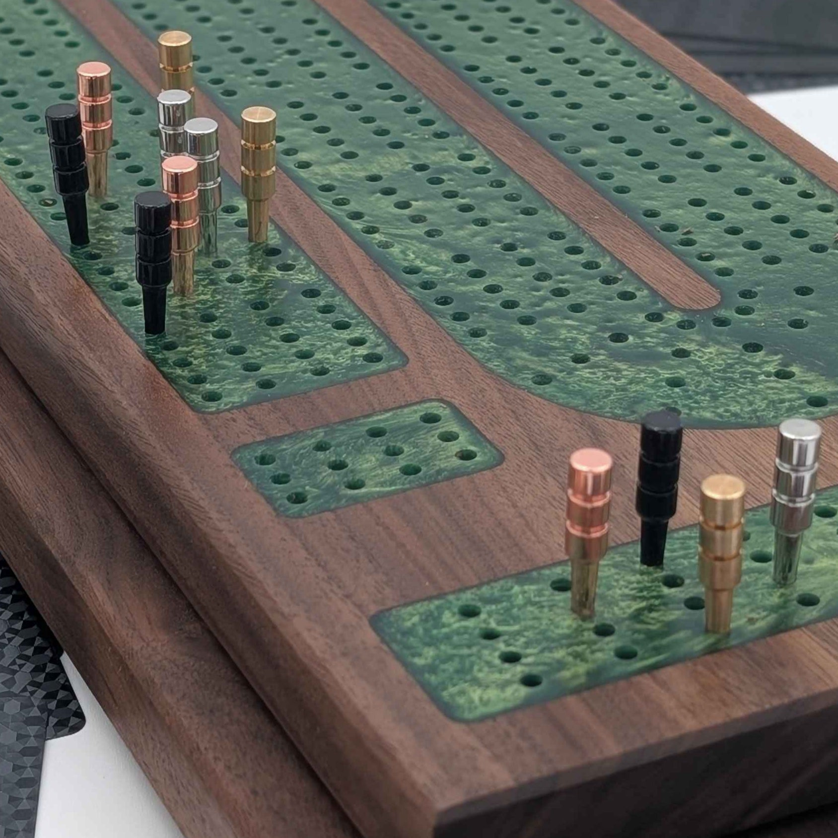 Sage Green Resin Inlay Cribbage Board