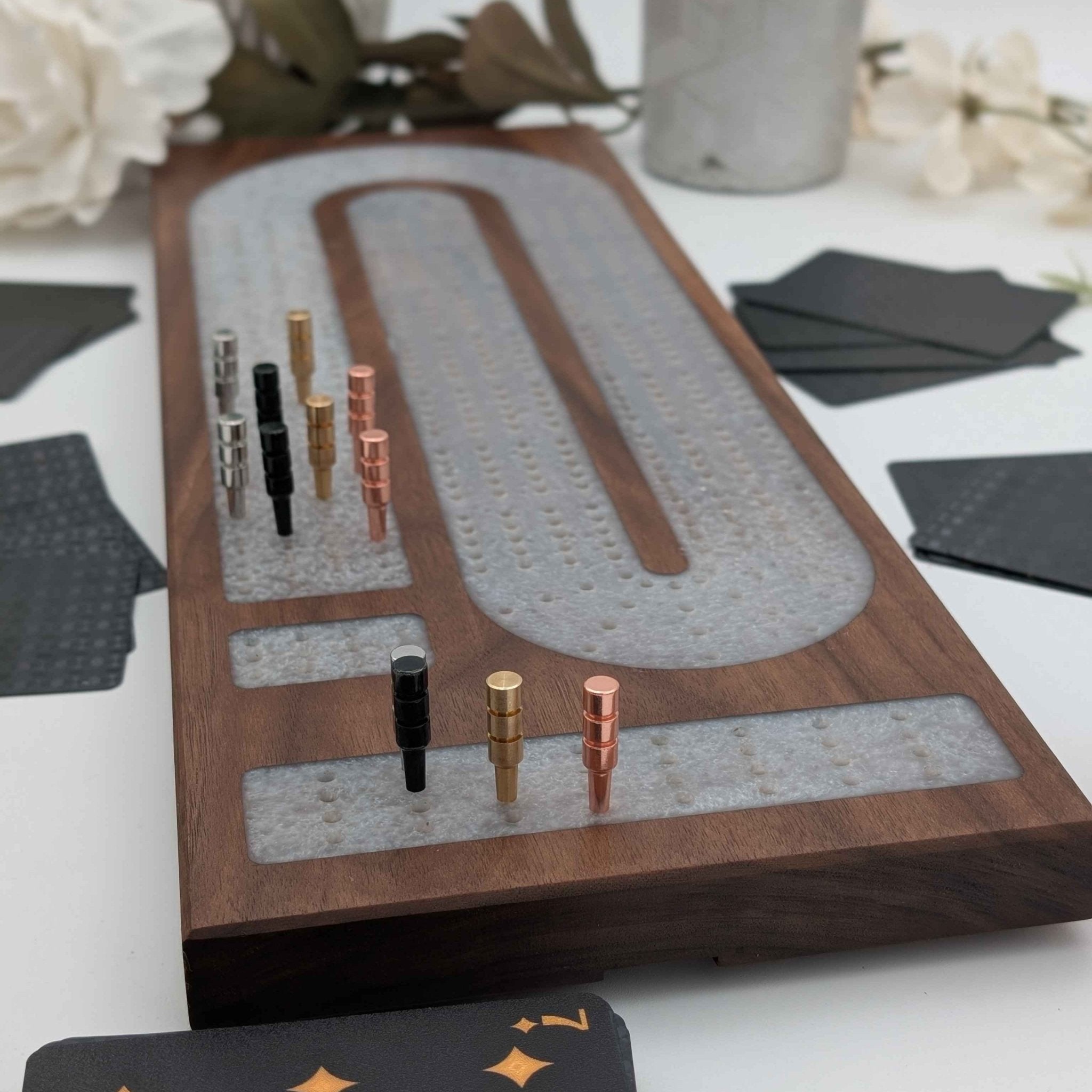 Four Lane Cribbage Board - Titanium Resin Inlay