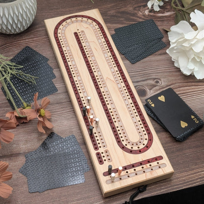 Wisconsin Badgers Inspired Premium Cribbage Board - Multi Lane Blood Red and Titanium Inlay