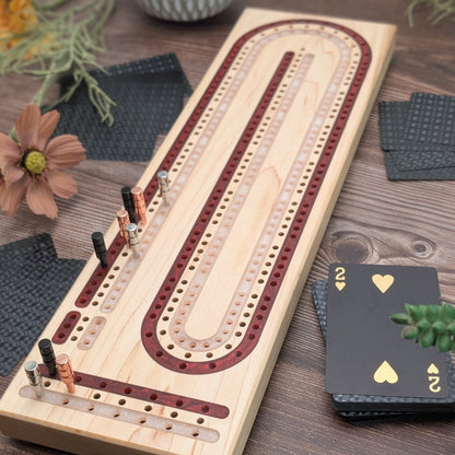 Wisconsin Badgers Inspired Premium Cribbage Board - Multi Lane Blood Red and Titanium Inlay