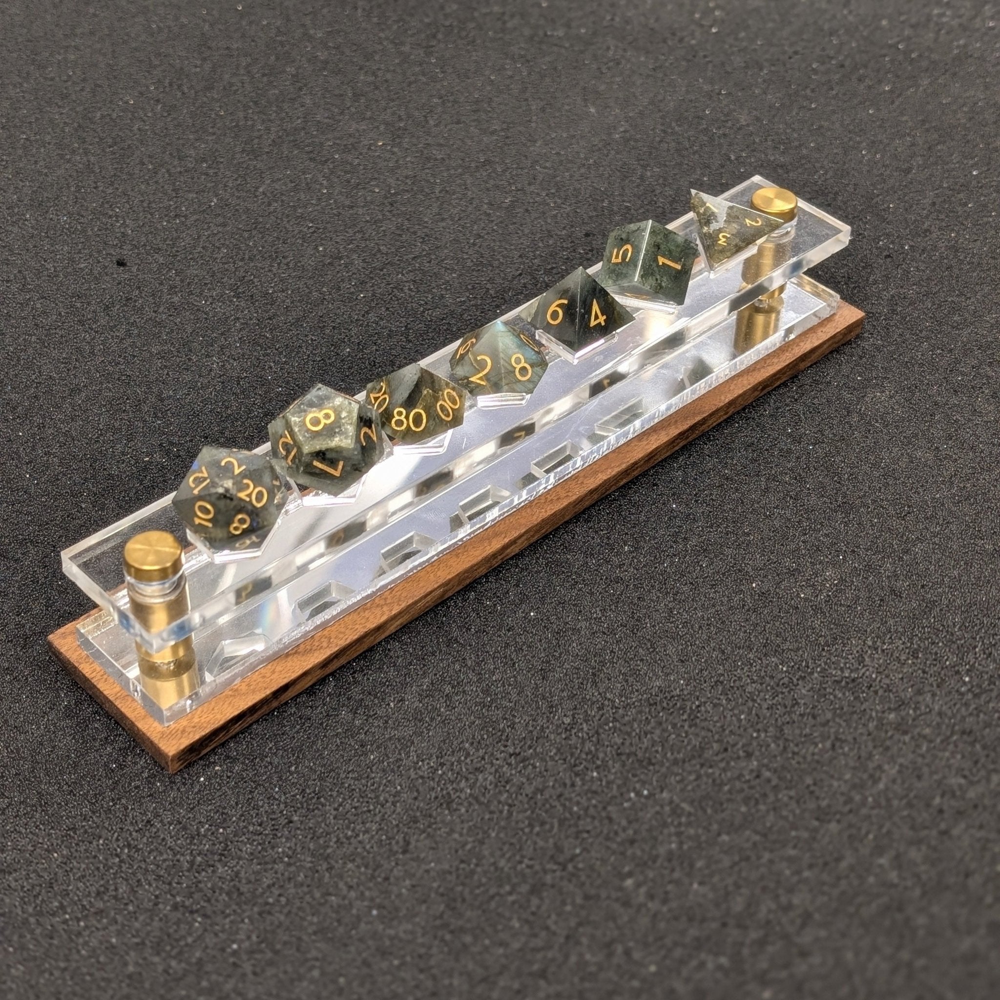 Acrylic Dice Set Display With Wooden Accent - EBONWOOD