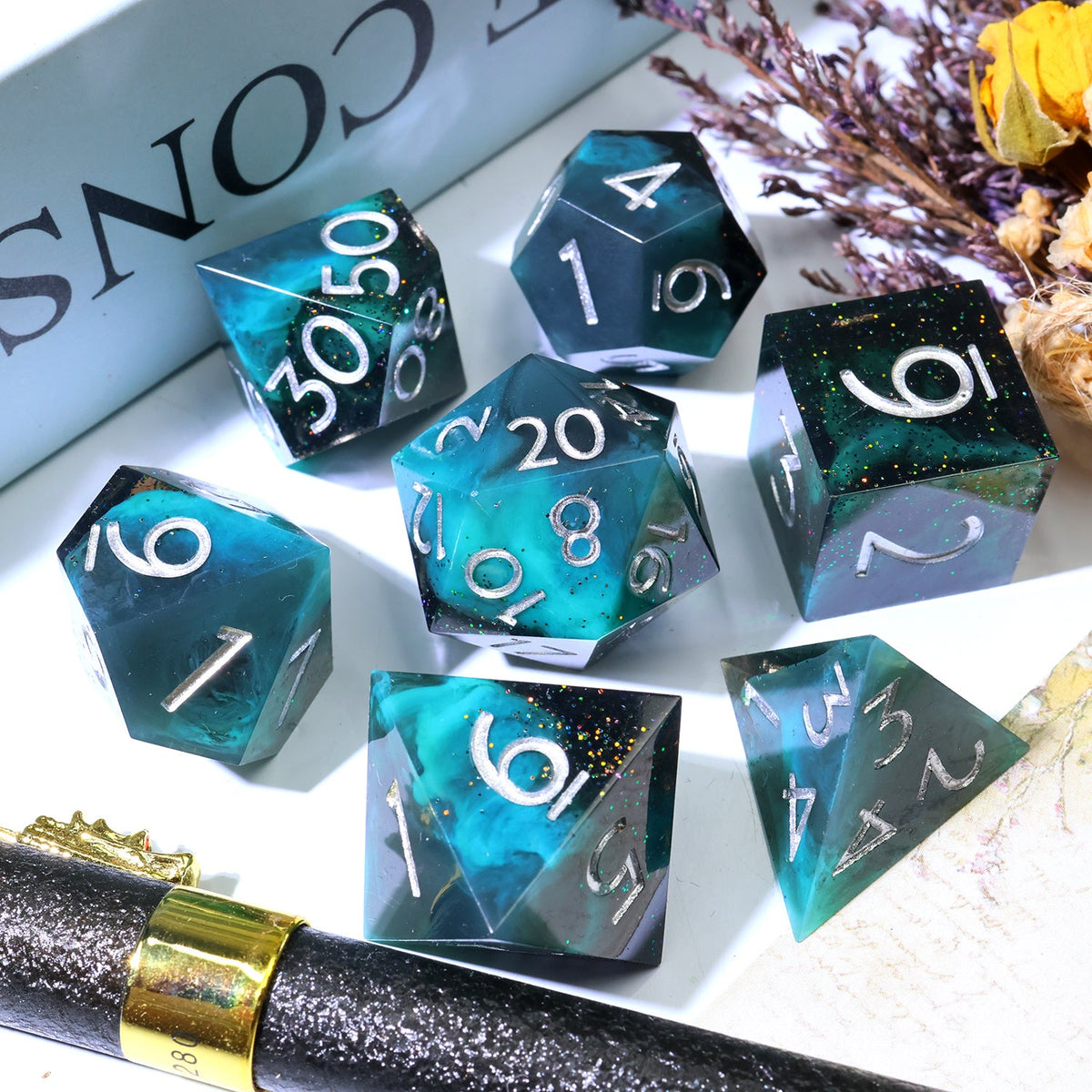 Aether 7-Piece Polyhedral Dice Set - EBONWOOD