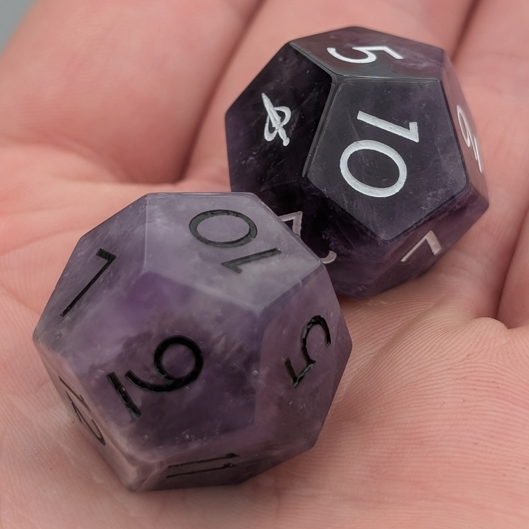 Amethyst - 2pc Gemstone Duality Dice for Daggerheart - EBONWOOD