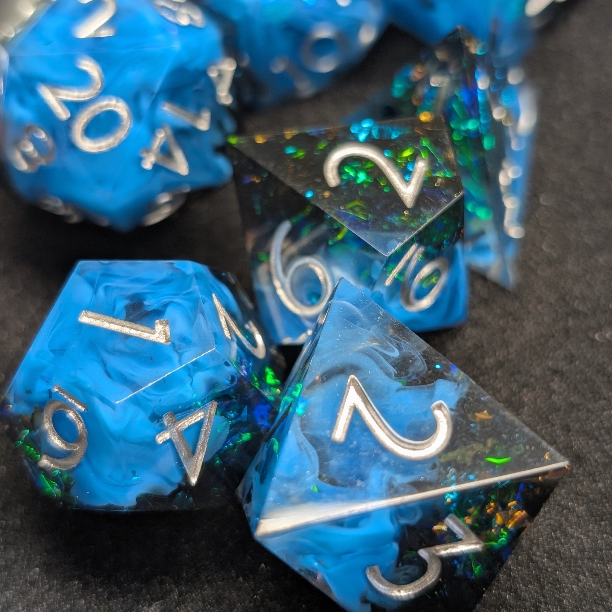 Apatite Glintcrystal - 7 Piece Polyhedral Dice Set - EBONWOOD