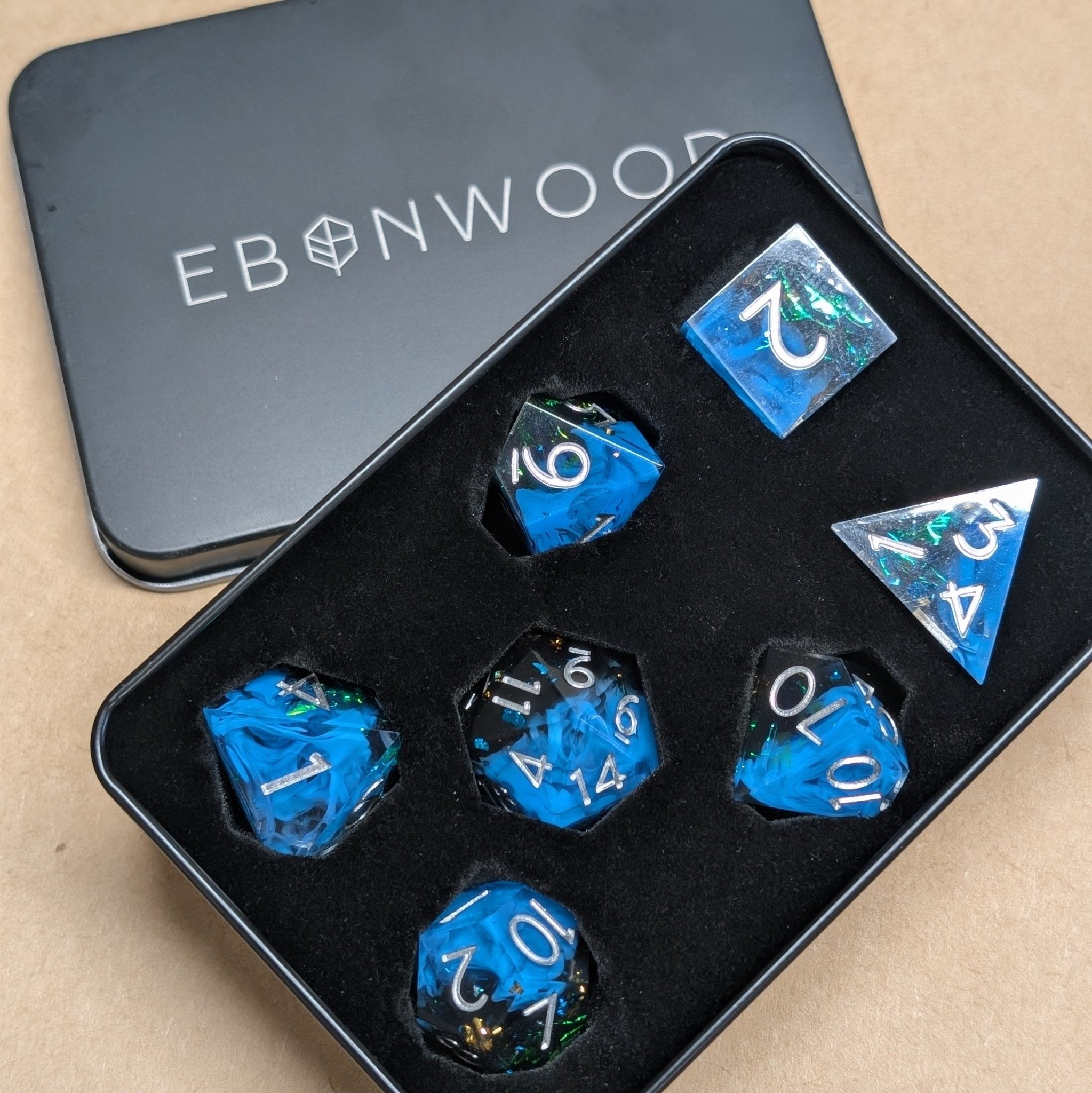 Apatite Glintcrystal - 7 Piece Polyhedral Dice Set - EBONWOOD